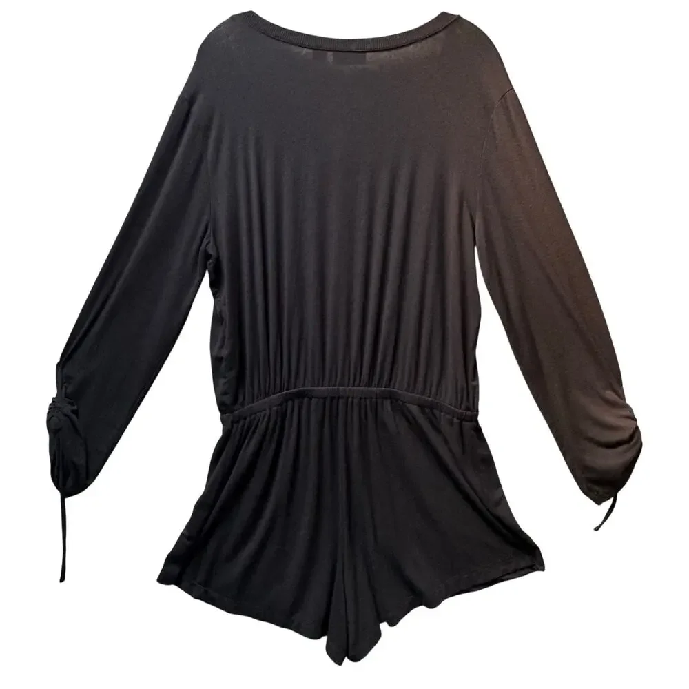 Nordstrom Lingerie Button Bodice Modal One Piece Lounger Romper Women M Black